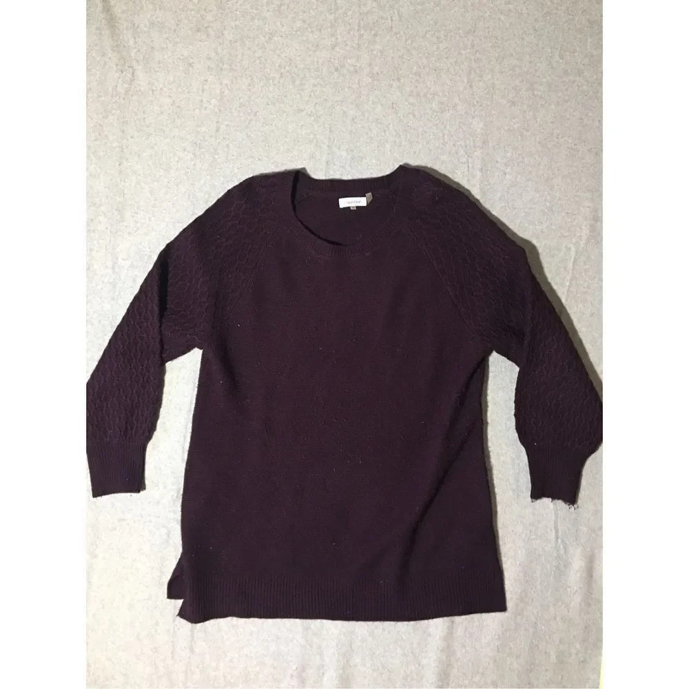 Womens Calvin KleinβSweater Size XL Chunky Knit Sweater Mixed Textures Dark Plum